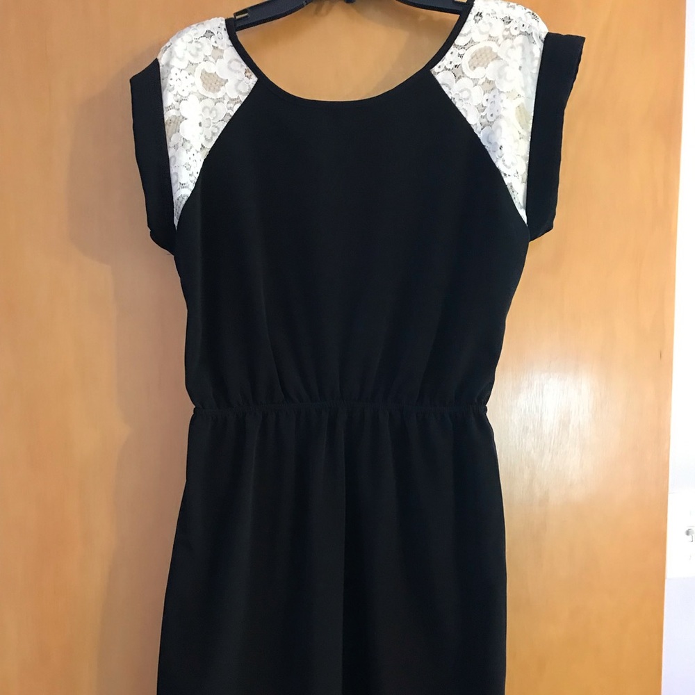 Black dress with white lace sleeves